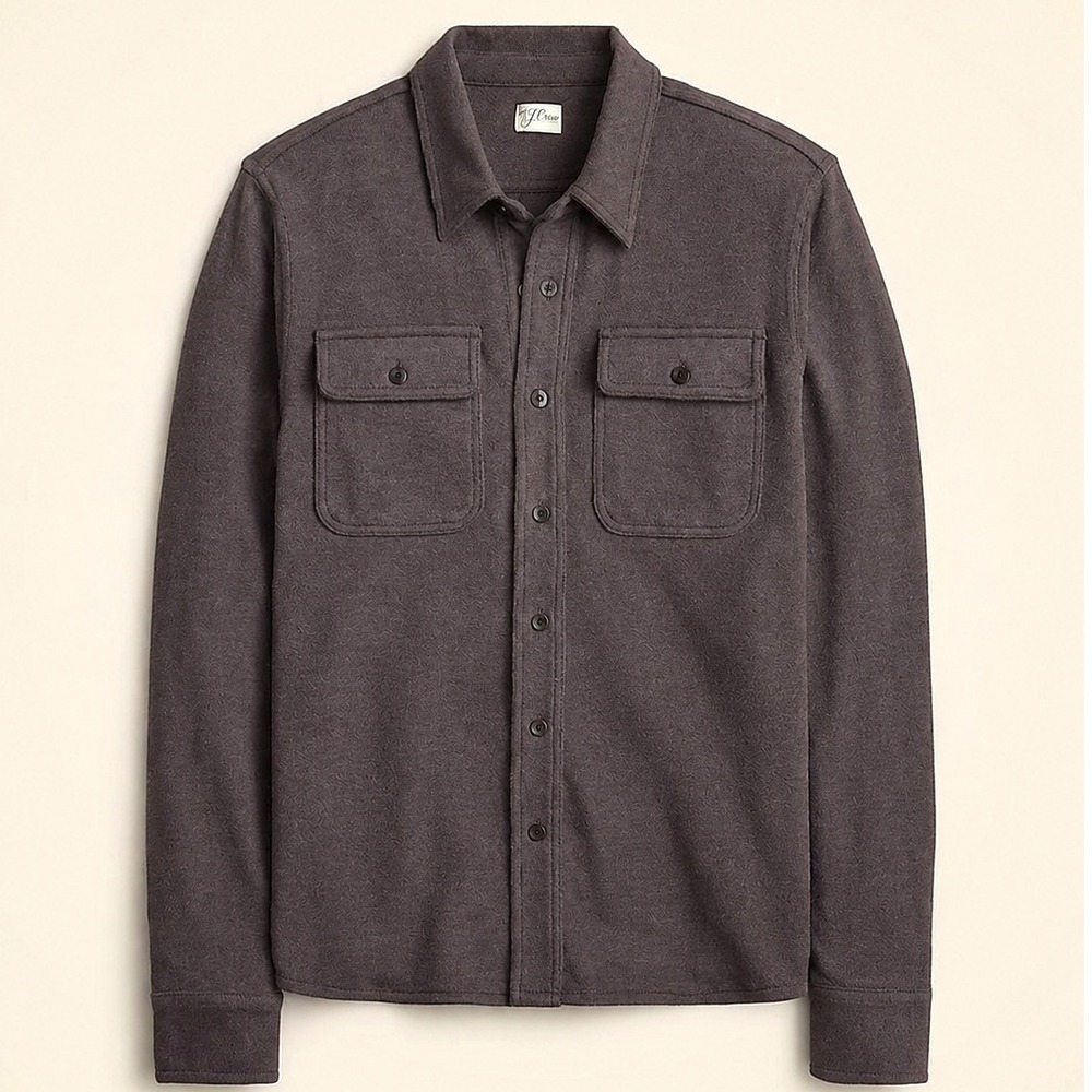 J.Crew Long Sleeve Texture Sweater Workshirt Shirt Men S Brown Cotton Poly Blend